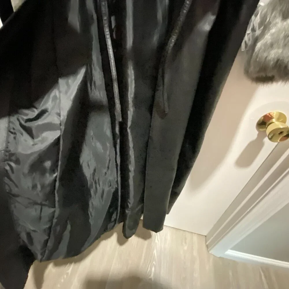 Vintage Newport News Leather Faux Fur Steampunk Goth Punk Belted Y2K Long Coat S - Picture 5 of 13